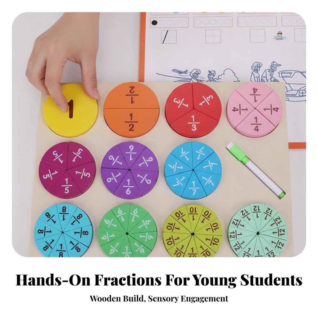 Double-Sided Fraction Learning Board Bright Colors for Home, Classroom, Kids