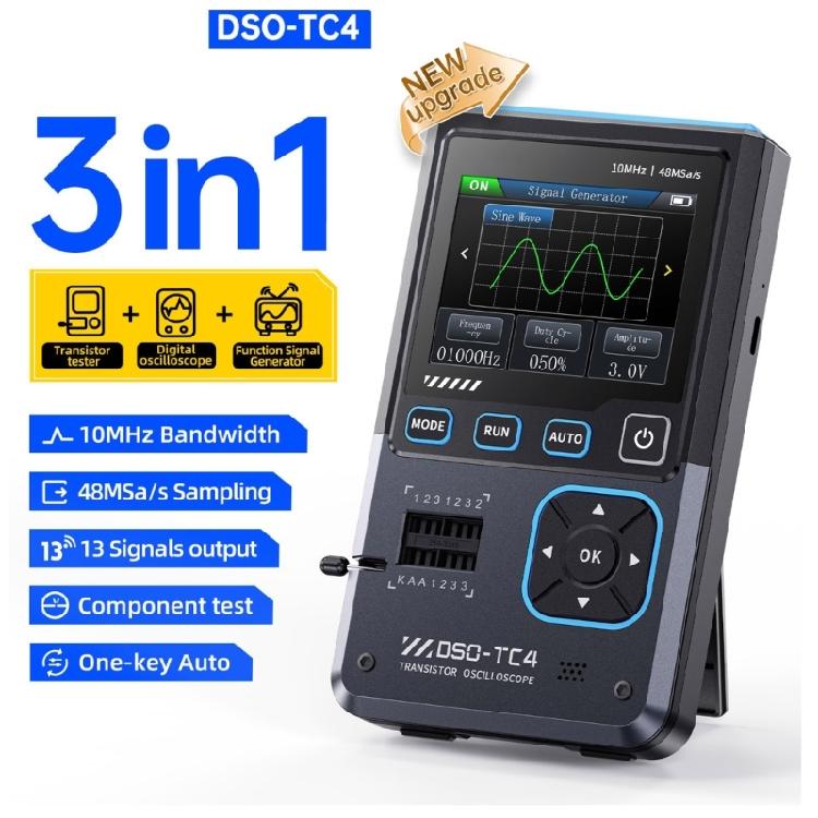 DSO-TC4 Digital Oscilloscope integrate Transistors, Diode,Capacitors Testing for DIY Electronics Projects with Test Hook