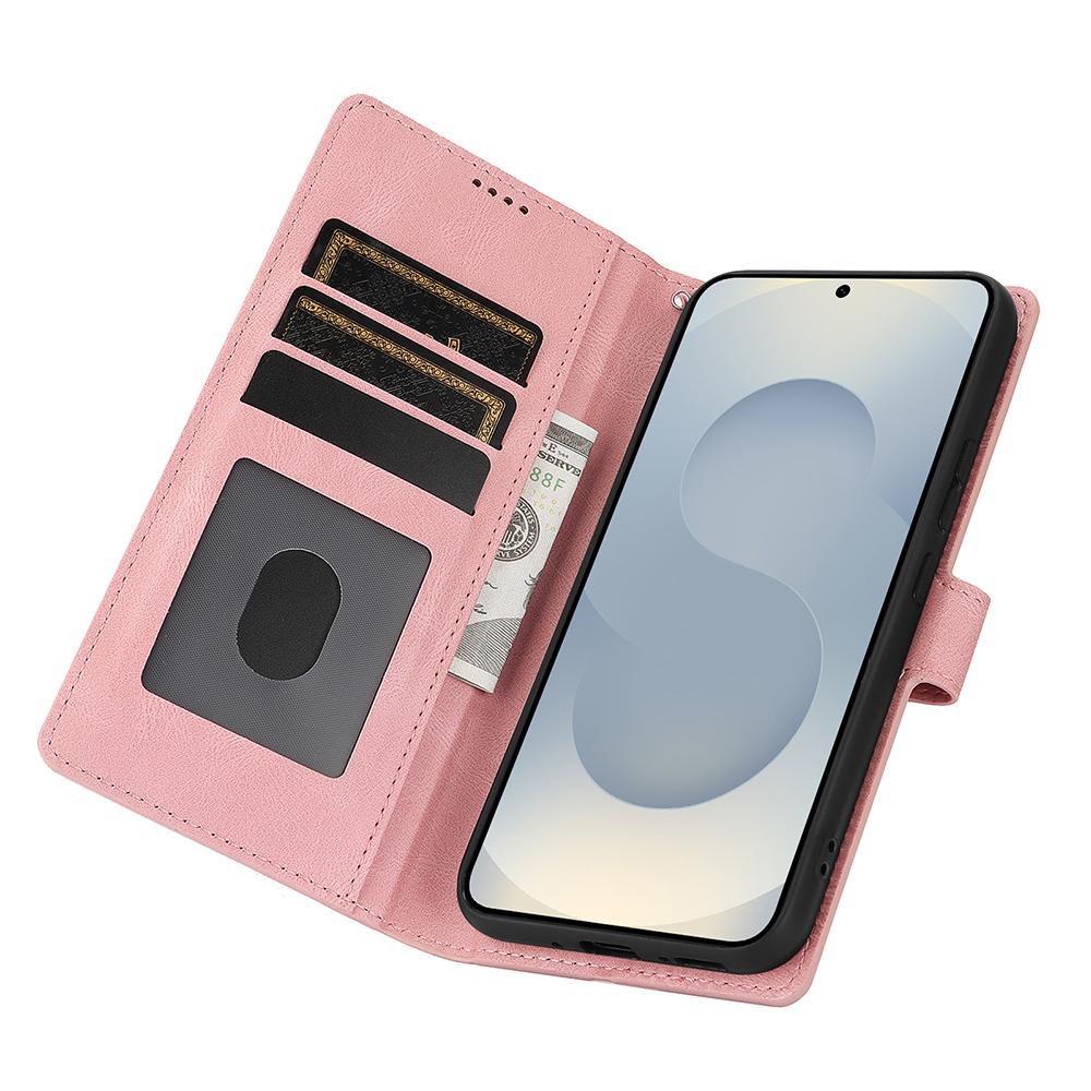 

For Samsung Galaxy S25 Edge Case PU Leather Phone Cover with Wallet Stand Pink