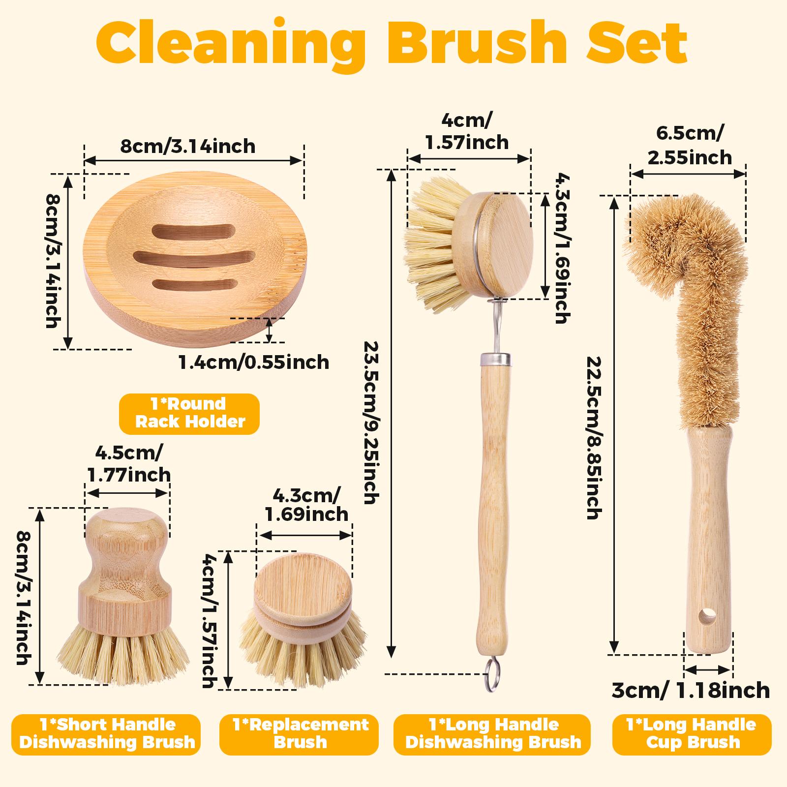 

5Pcs Bamboo Dish Brush Set Kitchen Wooden Dish Scrubber Cleaning Brush Multifunctional Wooden Cleaning Tools for Pot Pans Dishes 5Pcs