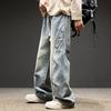 JYL Men's Parachute Pants American Vintage Pleated Patchwork Winter Loose Straight Denim