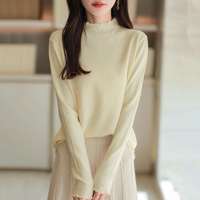 2026 Autumn-Winter Women's Korean Style Knit Sweater with Half-High Lace Collar