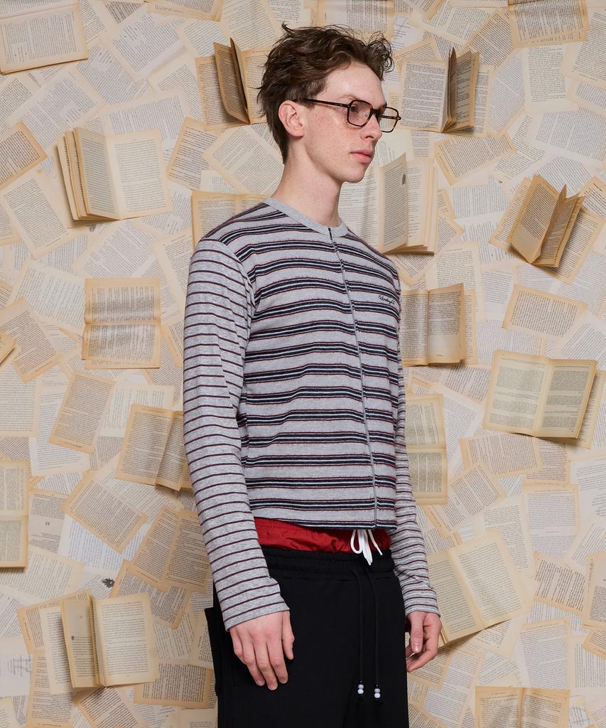 UNALLOYED Mixed Stripe Zip-Up Knit / Gray