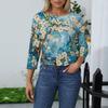Women's Fashion Casual Three-quarter Sleeve Floral Print Round Neck Pullover Top