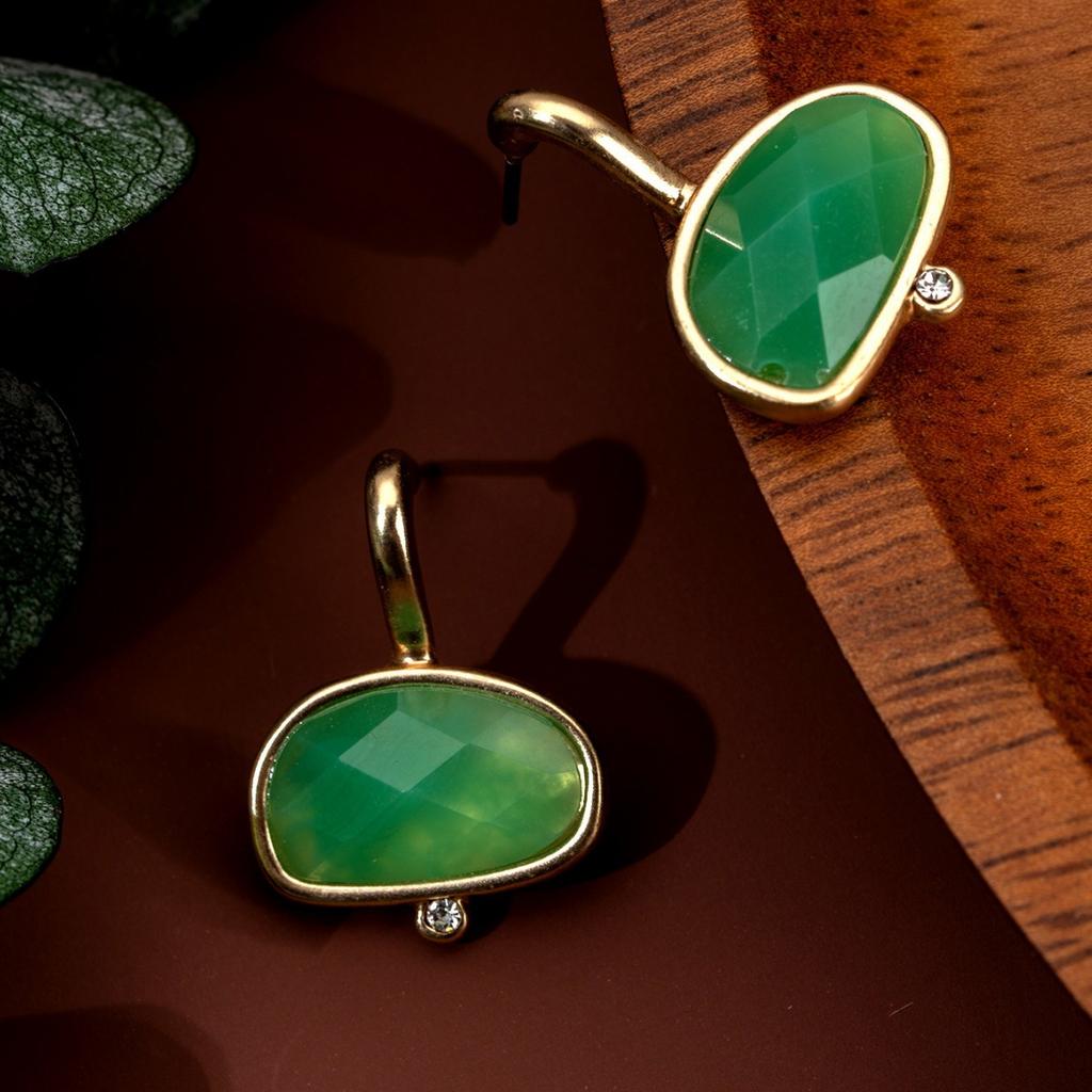 Guofeng Cutting Process Emerald Zircon Inlaid Light Luxury Temperament Simple Trend Earrings
