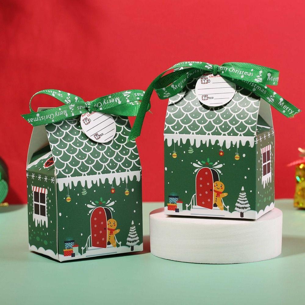 10Pcs Kraft Paper Christmas Gift Box Xmas Ornament Packaging Boxes New Candy Bags  New Year
