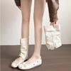 French Round Head Bow Two Wear Stacked Pants Tube Boots Women'S Inner Height Increase Shallow Mouth Ballet Single Shoes Removable Cool Boots