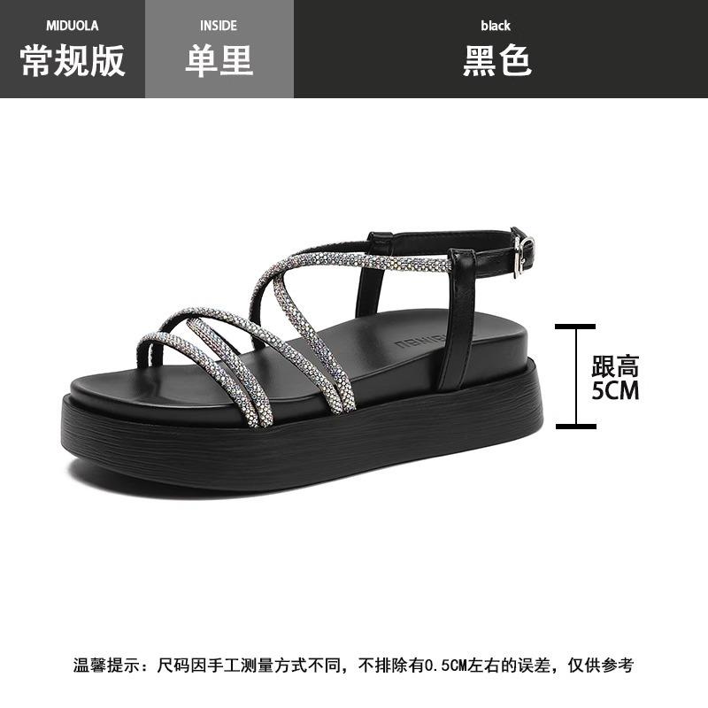 Sheepskin version~ Small thick-soled sandals for women's summer wear 2025 new summer fashion high-end rhinestone sandals