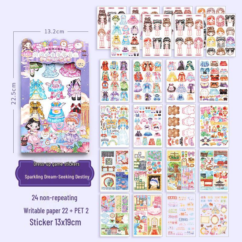 Xin Mo PET Stickers: Cute Cartoon Hanfu Lolita Dress-Up Game & Journal Collage Series.