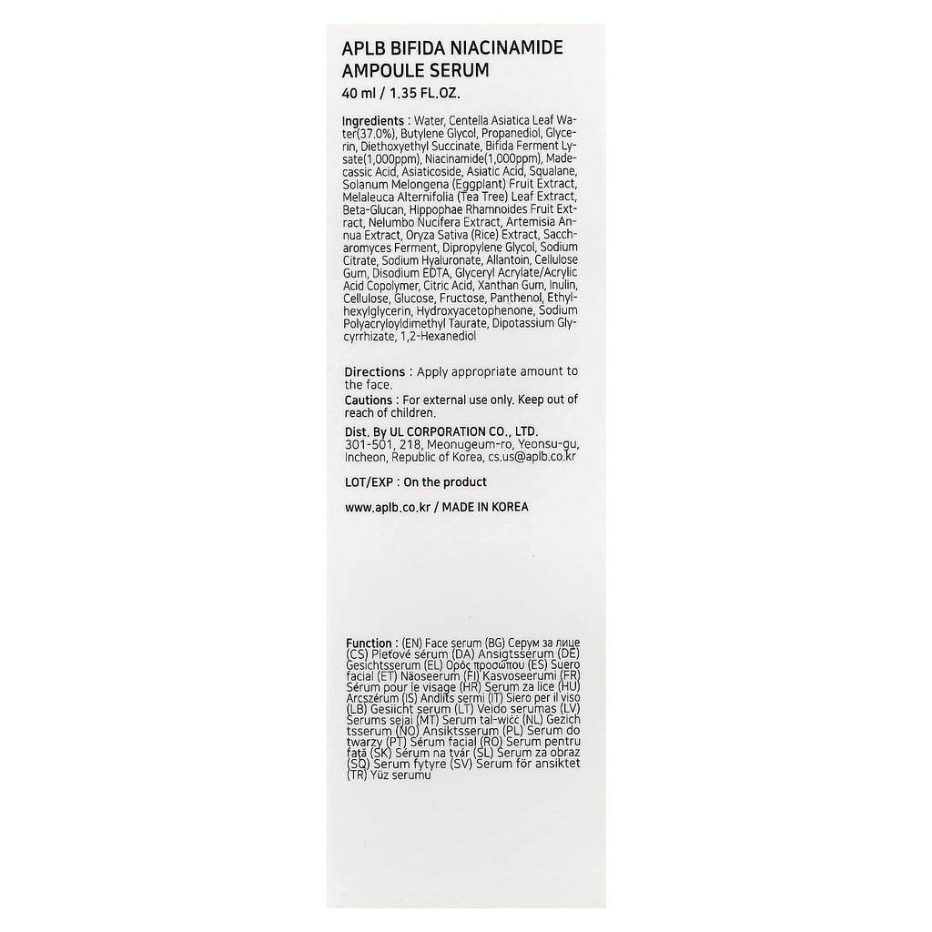 APLB Bifida Niacinamide Ampoule Serum, 40ml (1.35 fl oz)
