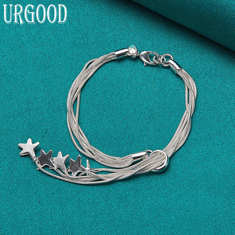 925 Sterling Silver Snake Chain Star Bracelet Fashion Jewelry
