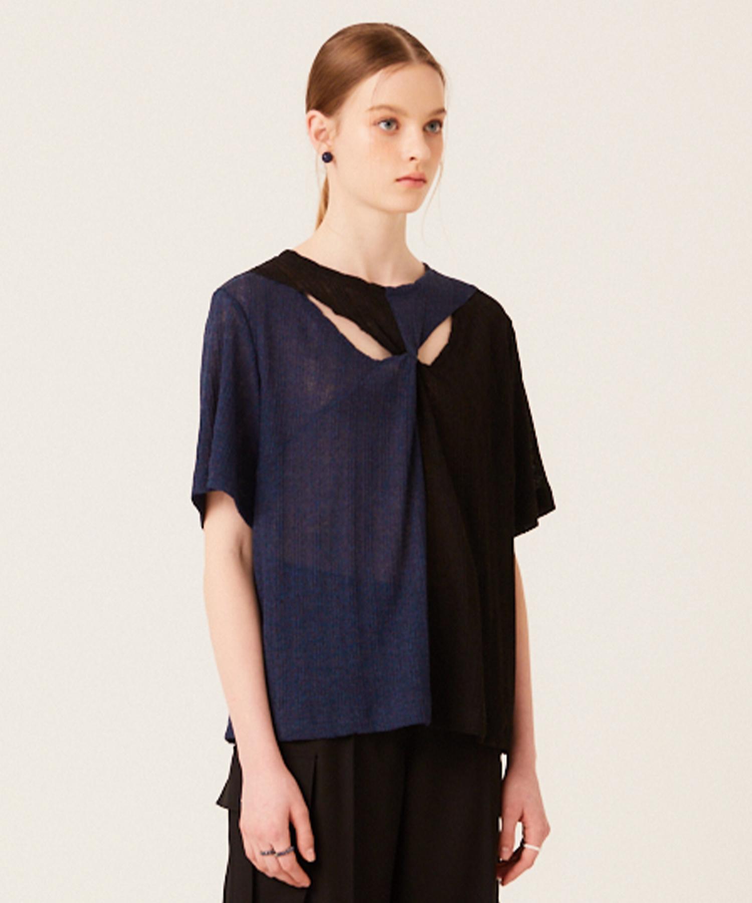The Studio K Twisted Linen Knit Top (Navy) Free
