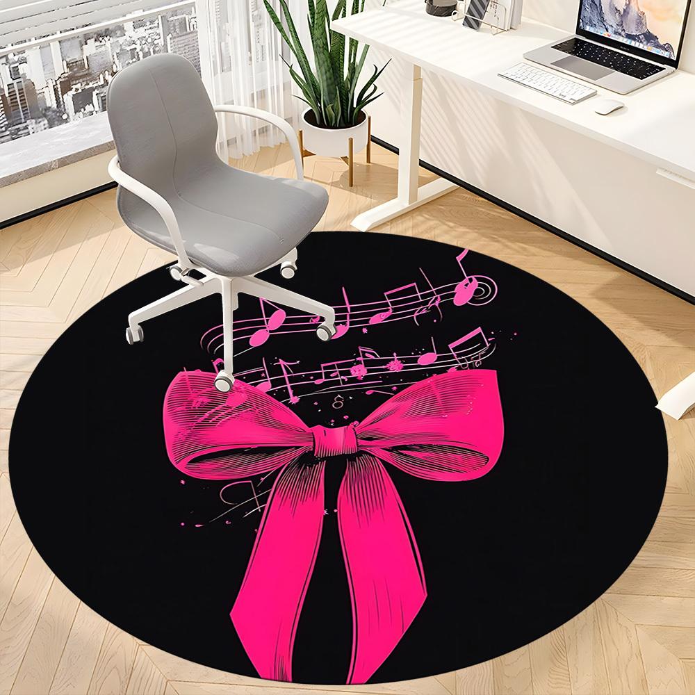 1pc Music Bow Office Round Area Rug, Indoor Mat Suitable ForOffice, Under Office Chairs Bedroom Living Room Home Decor, Room Deco T133