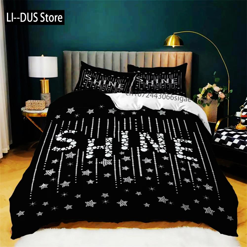 Glänsande sängkläder set svart vit påslakan set sänglinne twin queen king single hemtextil vuxen barn 3D sängkläder set