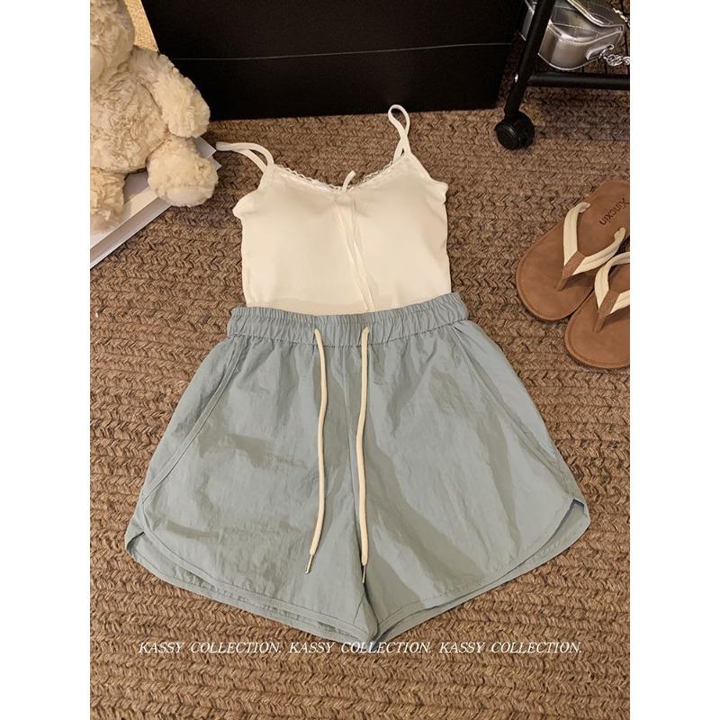 

Sports Style New Elastic Waist Drawstring Casual Wear Pants for Female s Summer New High-waist Relaxed Fit Wide-leg Pants Th Practical Use S
