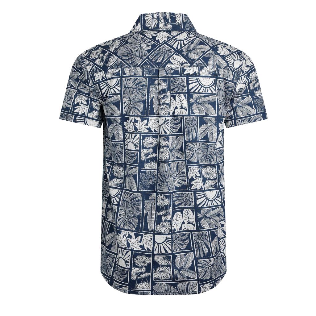 Koszula męska Weird Fish Faraway z nadrukiem liści z bawełny organicznej