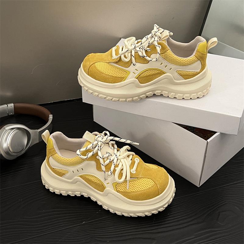 Breathable Mesh Dad Shoes Summer Big-head Sports Shoes Sponge Height-increasing Versatile Casual Shoes 35 жёлтый 4249₽