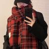Christmas scarf women's winter senior sense versatile red plaid scarf student couple thickened warm shawl