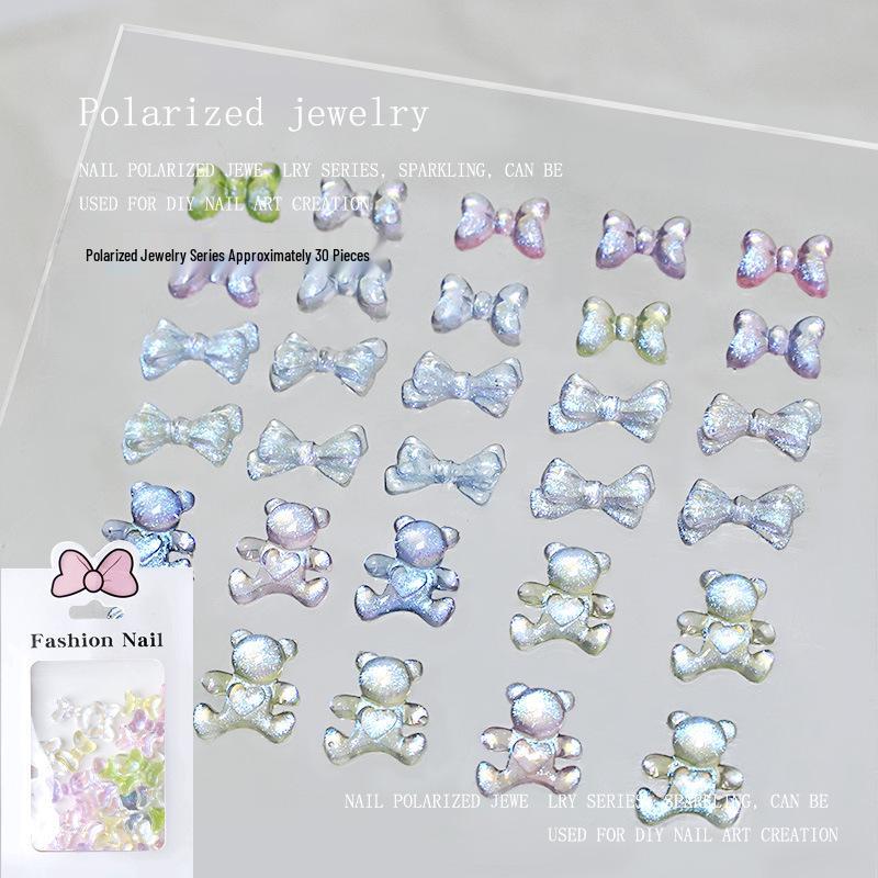 

Iridescent Heart & Bear Nail Decorations - 30pcs
