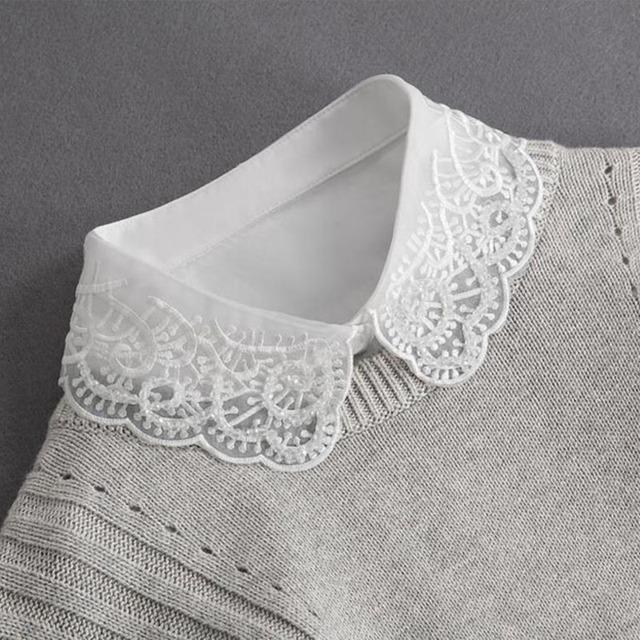 Fashion  Front Tie White Fake Collar for Women Stand Detachable Collar Fake Girls Vintage Lace Ladies False Blouse Collar