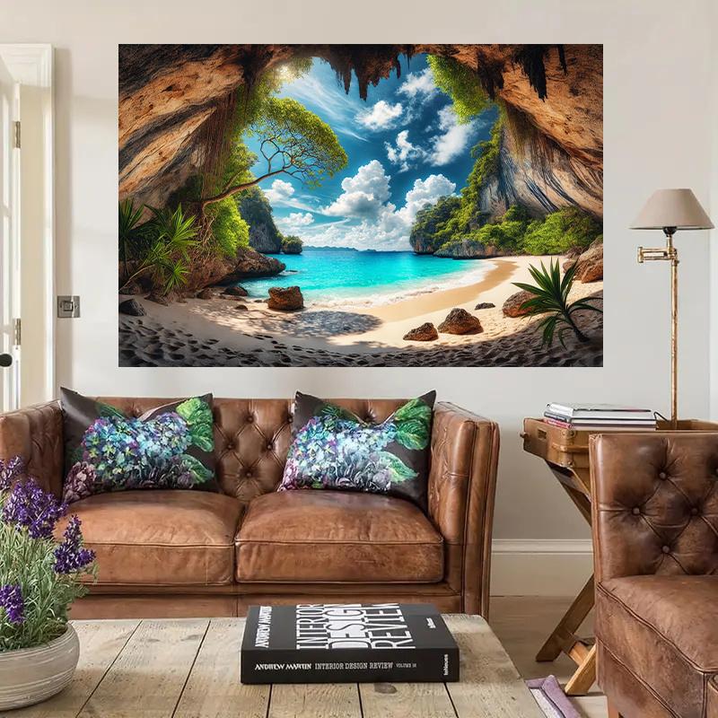 2D plane sea view cave background fabric living room bedroom outdoor decoration polyester fiber