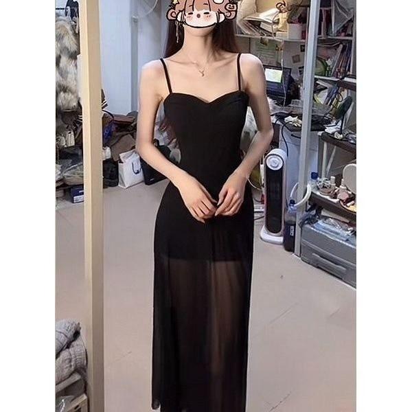Black Knit Dress For Women With Lace Mesh Detailing And Slim Fit For Spring Fashion