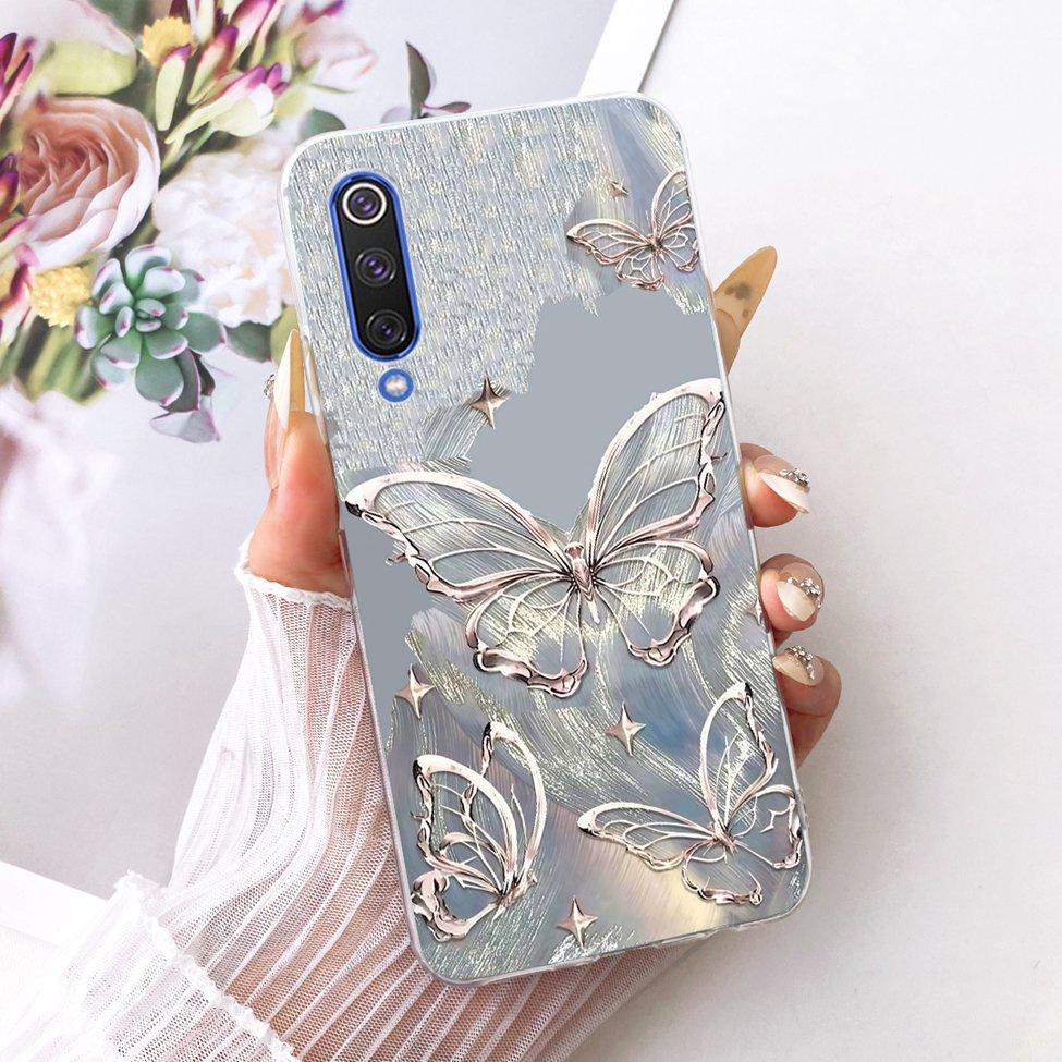 Transparent Cover For Xiaomi Mi 9 SE Case Cute Cat Luxury Fashion Butterfly Funny Painted Casing M1903F2G