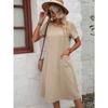 Fashion Loose Round Neck Short Sleeve Dress Pockets Solid Color Casual A-line Summer Dress Party Sweet Casual Simple Clothing