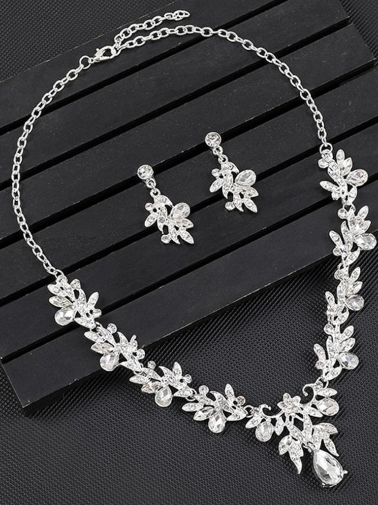 3pcs Zircon Set with Artificial Crystal Earrings and Necklace, Suitable for Women To Attend Parties
