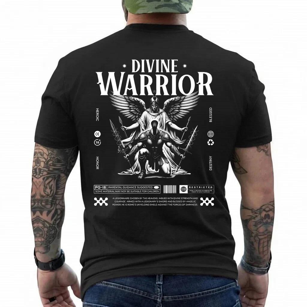 Divine Warrior Angel T-Shirt Gothic Knight Graphic Tee Streetwear Unisex S