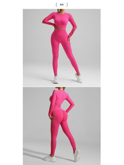 European American Tie-Dye Butt-Lift Yoga Set: Long Sleeve, Seamless Fitness Clothing with Hollow Out Design