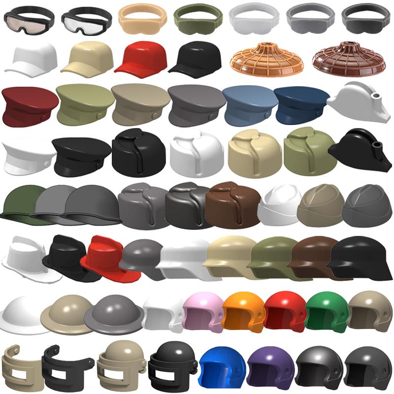 Military Building Blocks Accessories Soldier Figures Soviet Helmets Guard Hat Navy Pirate Firefighter Army Hats Mini Bricks Toys