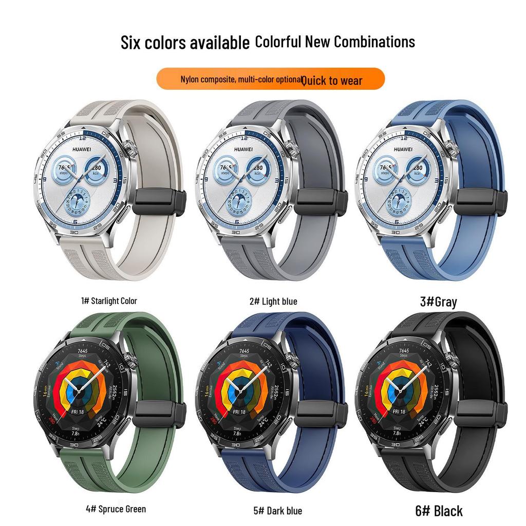 Woven Nylon & Silicone Strap for Huawei Watch GT5/GT6/4 Pro with Magnetic Buckle, Compatible with Apple Watch.
