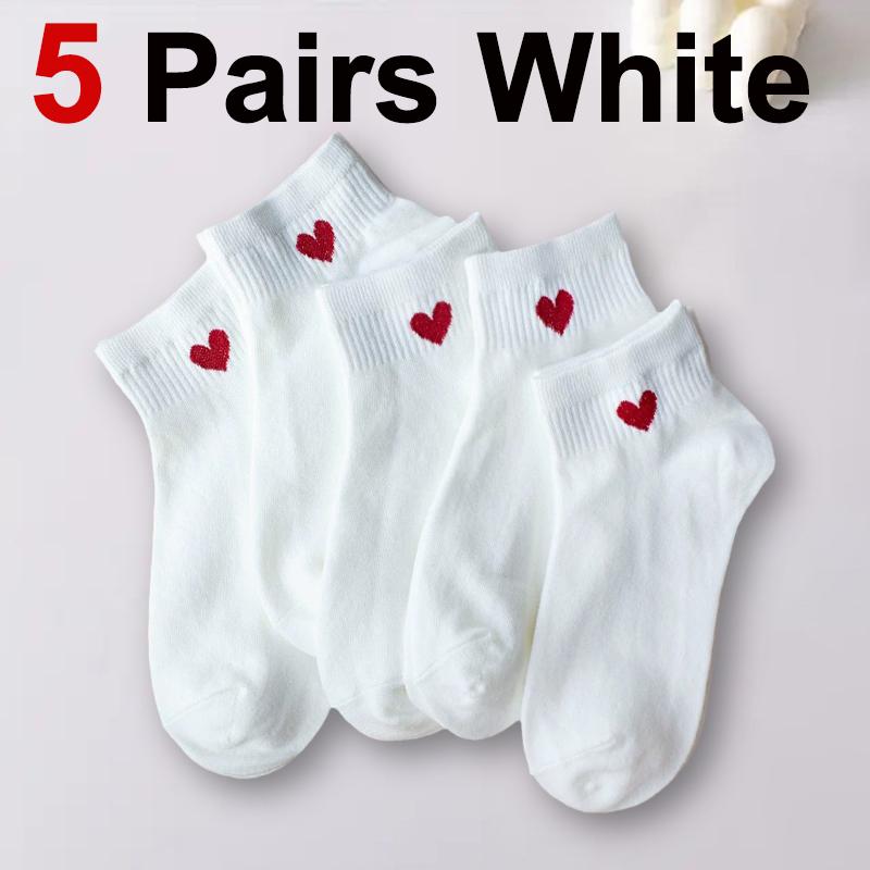 5/10 Pairs Women Heart-Shaped Pattern Low Top Socks Spring Summer Sweet Style Sweat Absorbing Breathable Comfortable Casual Sock