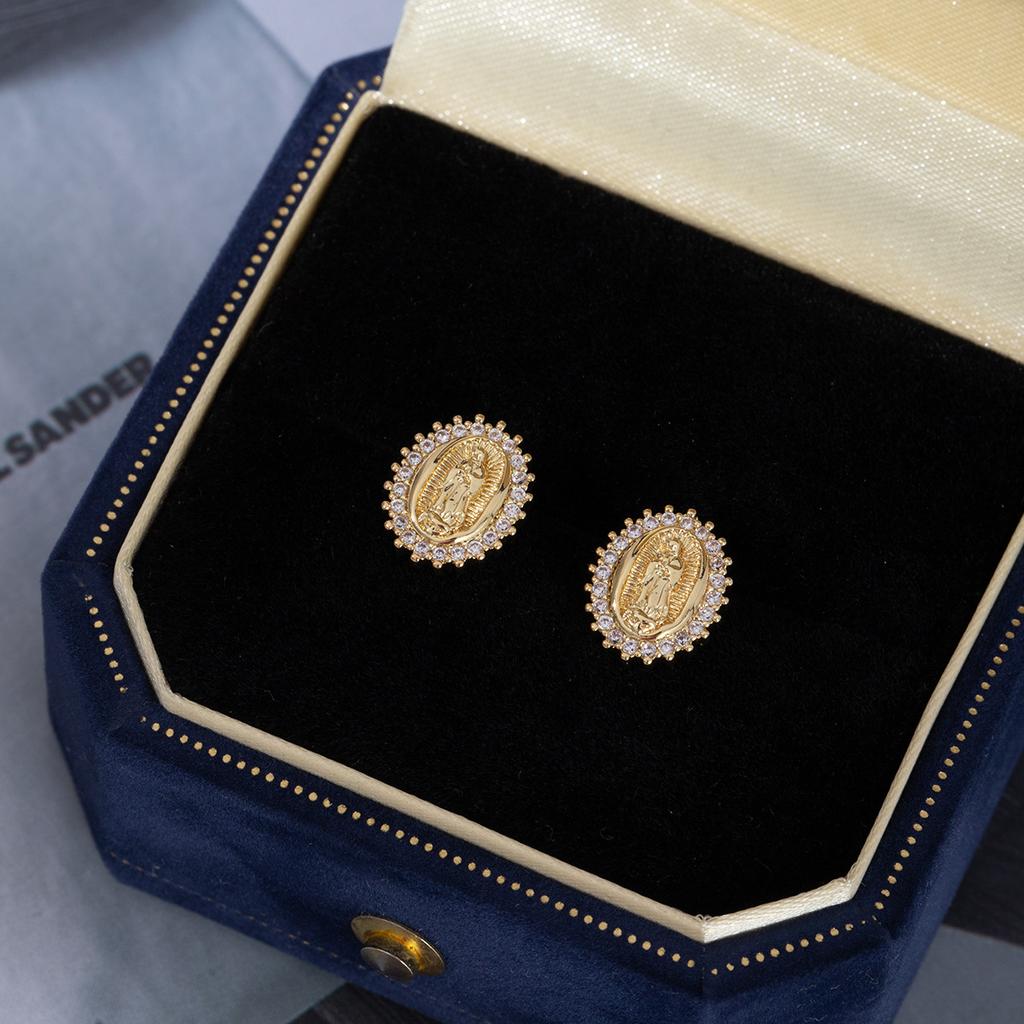 Religious Diamond Delicate Small Stud Earrings Our Lady Premium Vintage Geometric Earrings Women
