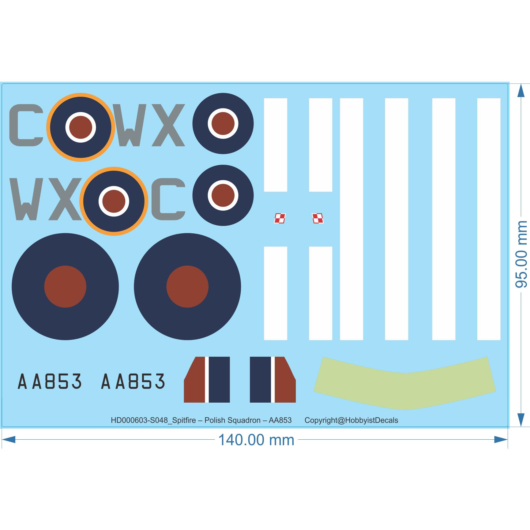 Spitfire ??Polish Squadron ??AA853 - 1/48 - Water Decal - Waterslide, 1/48