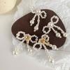 Fashionable Imitation Pearls Ear Clips Exquisite Pearls Beaded Bowknot Dangle Ear Studs for Daily Wear Dates Parties