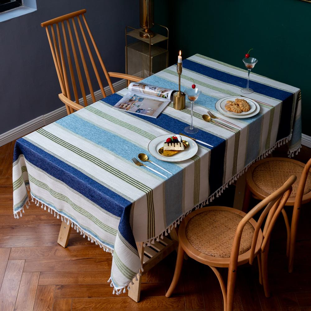 

Striped Tassel Dustproof Tablecloth Kitchen Meal Cotton And Linen Lace Tablecloth Tablecloth Tablecloth Decorative Cloth 60*60cm