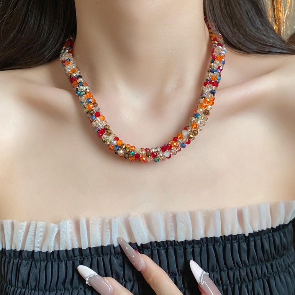 Farbiger Glasperlen Vintage Ethnischer Glas Halskette Hals Schmuck Retro Liebhaber Choker Feiertag
