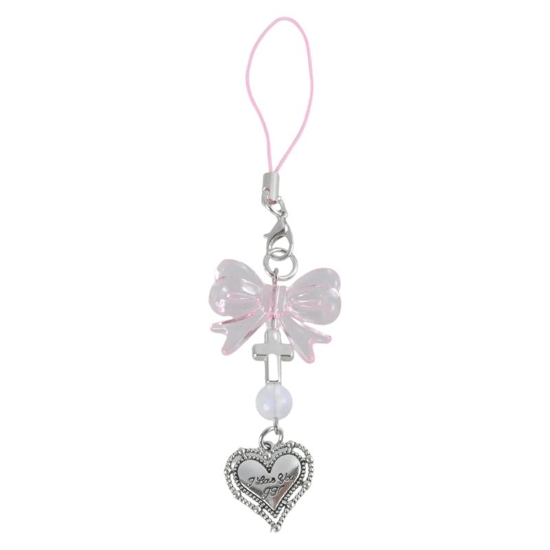 Bowknot Heart Cross Pendant Phone Strap Portable Hanging Lanyard for Girls