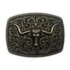 Lycoris Retro Western Cowboy Bull Head Leather Belt Buckle, 4.0cm, Smooth Square Design.