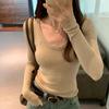U-neck Long Sleeve Slim Fit Chic Top Women's Autumn Winter Slim Short Inner Warm Knit Base Layer Top