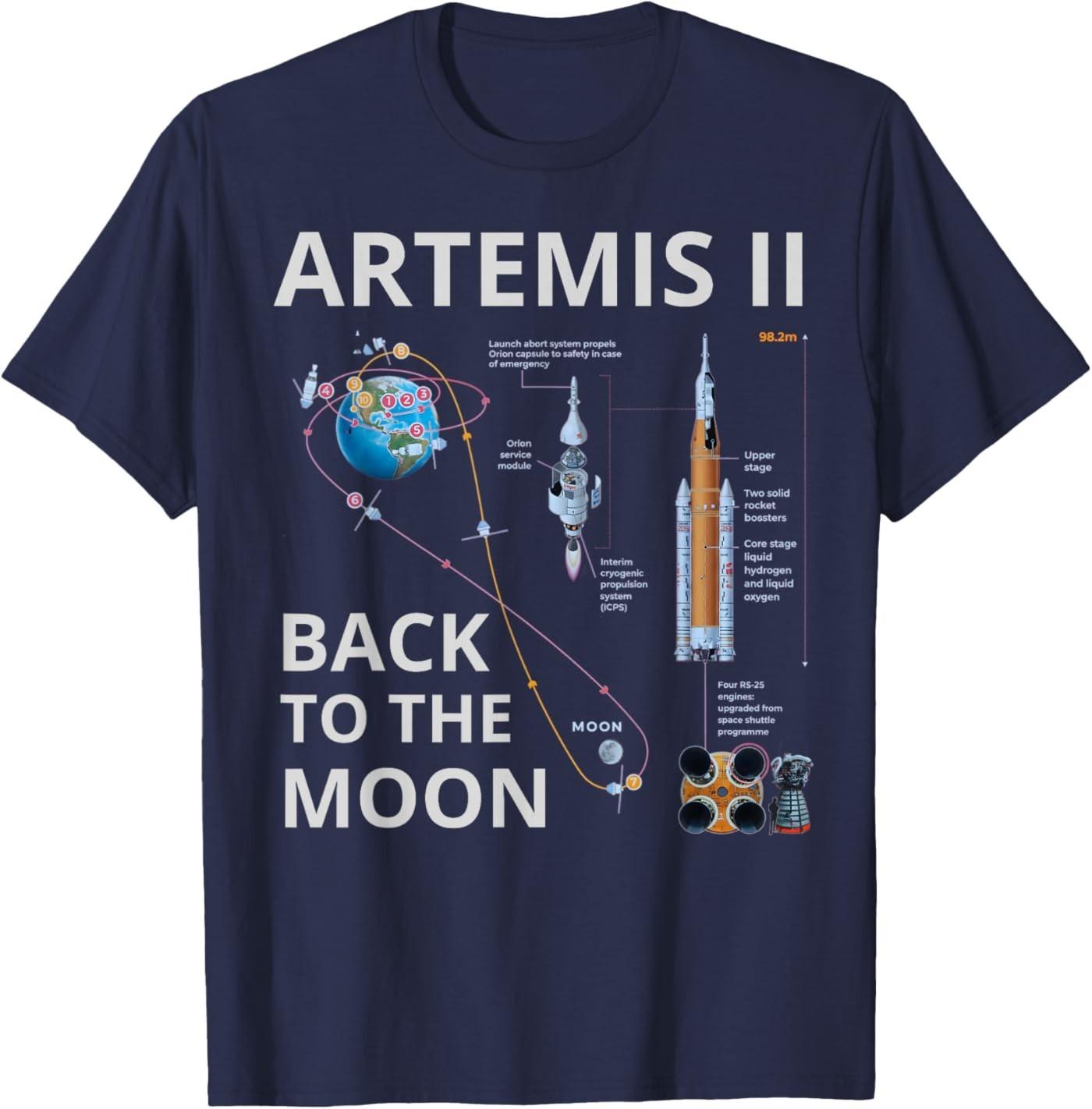 Artemis II Space Mission 2026 SLS Rocket Launch to The Moon T-Shirt S