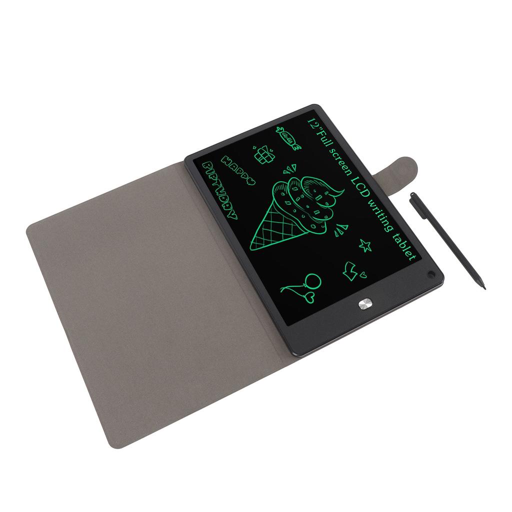12 Zoll LCD Schreibtablett mit PU-Hülle Stift Schwarz Augenschonend Löschbar Wiederverwendbar Elektronisches Zeichnen