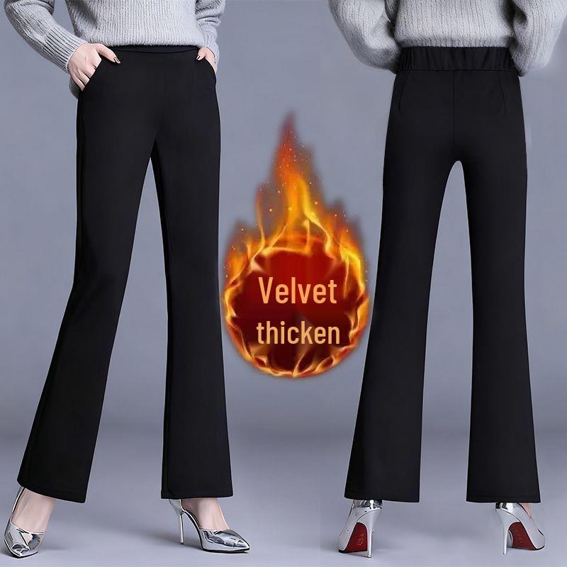 Petite High-Waist Fleece-Lined Micro-Flare Bell-Bottom Pants - Slimming Winter Casual Pants