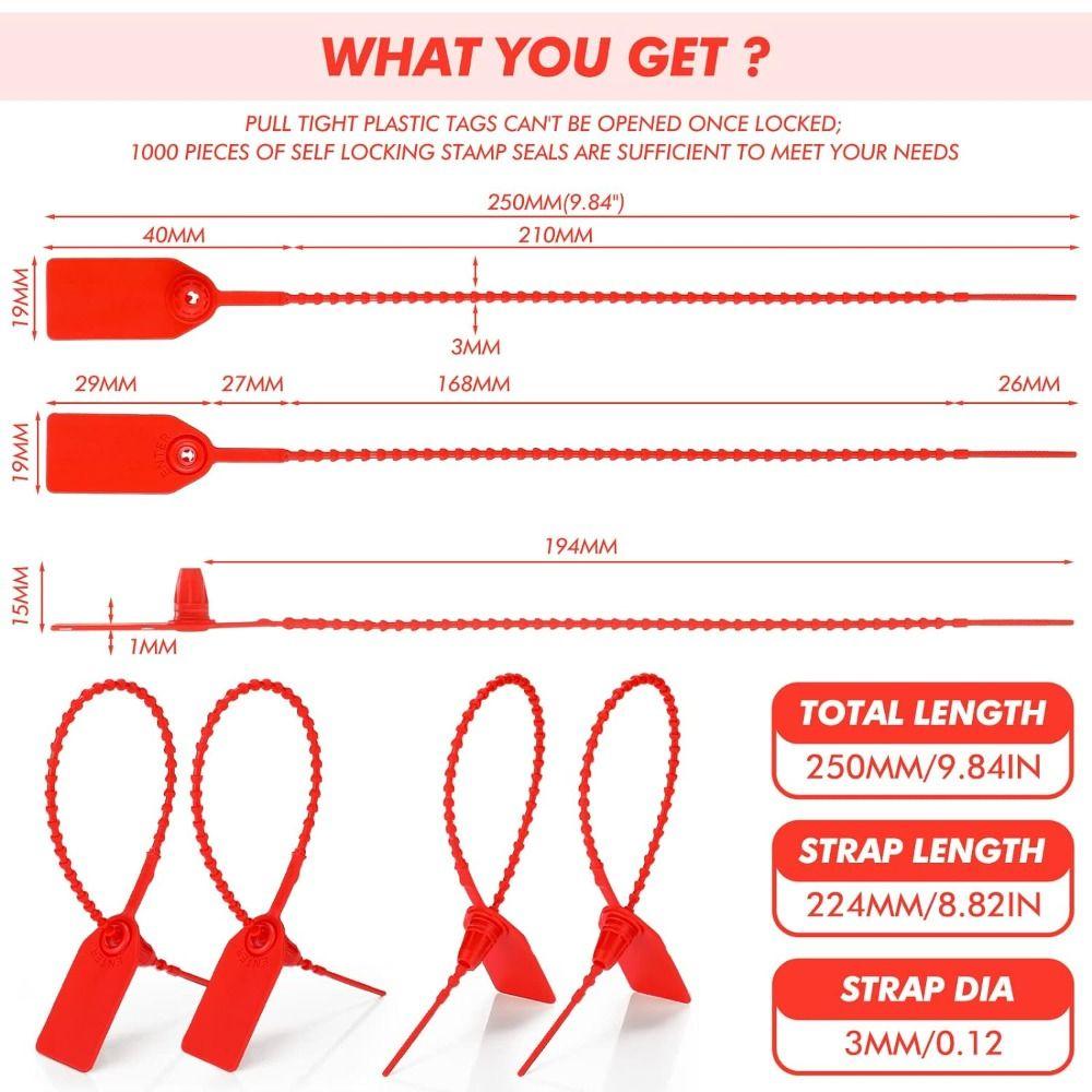 100pcs Red Tamper Seals 250mm Pull Tite Security Tags  Anti Demolition and Anti-theft