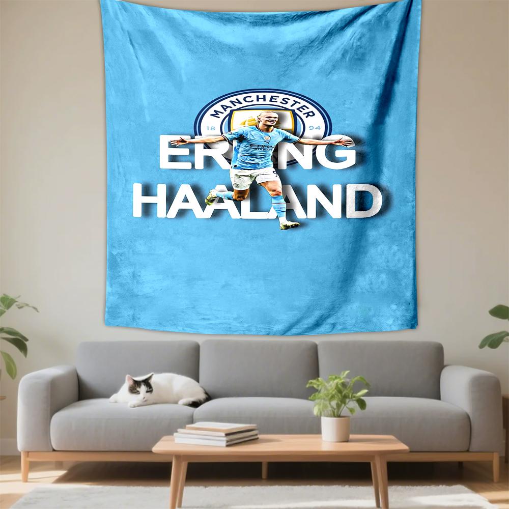 Tapestry Erling Haaland Manchester City 9 Sky Blue Celebration Arms Open Poster for Citizens Fan Room Decor