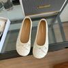 With skirt, small fragrant style, silver bow, flat-soled single shoes, women's summer one-pedal round-headed beanie shoes, ballet shoes
