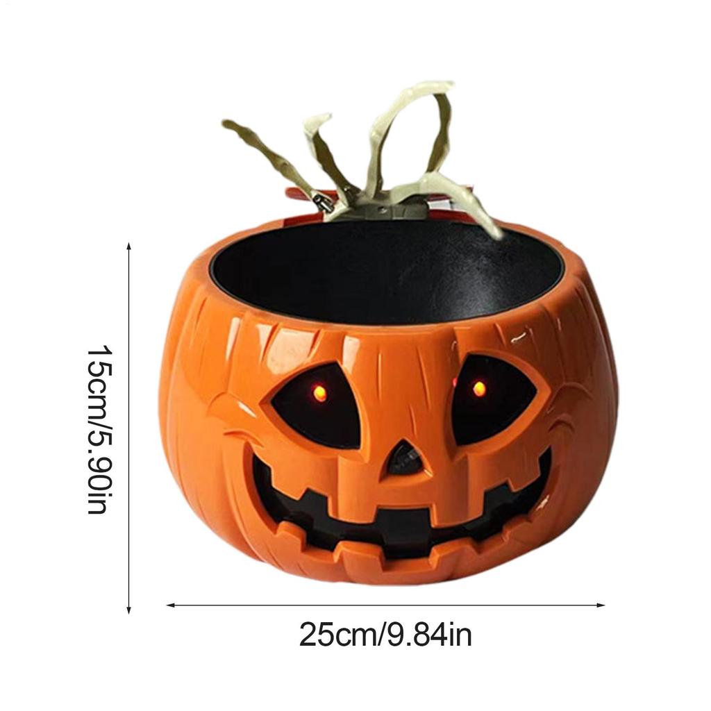 Halloween Bowl Pumpkin Candy Dish Sugar Container With Moving Skeleton Hand For Gathering Porch Classroom Birthday Halloween
