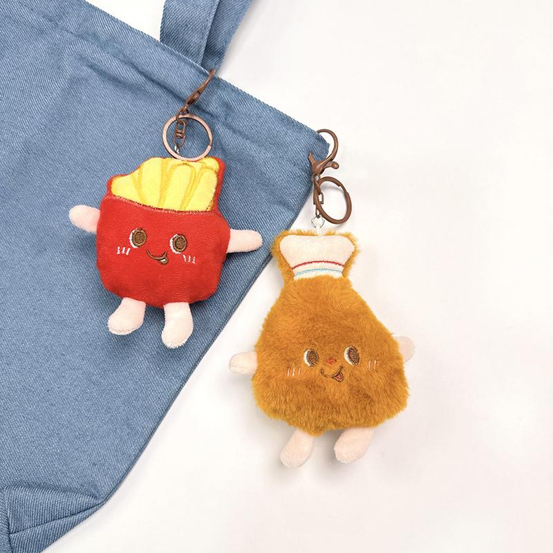 Cute And Creative French Fries Hamburger Figurine Hanging Backpack Couple'S Plush Hanging Decoration Car Keychain